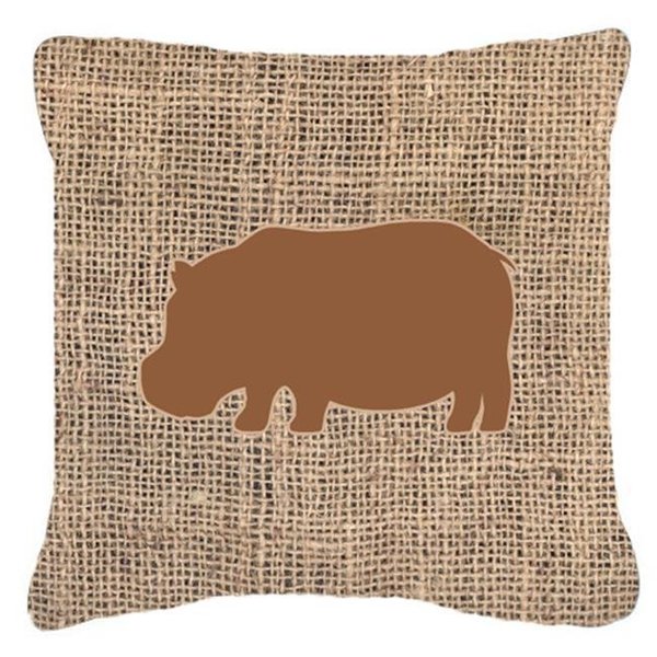 Carolines Treasures Carolines Treasures BB1130-BL-BN-PW1818 Hippopotamus Burlap and Brown Indoor & Outdoor Decorative Fabric Pillow - 18 x 18 in. BB1130-BL-BN-PW1818